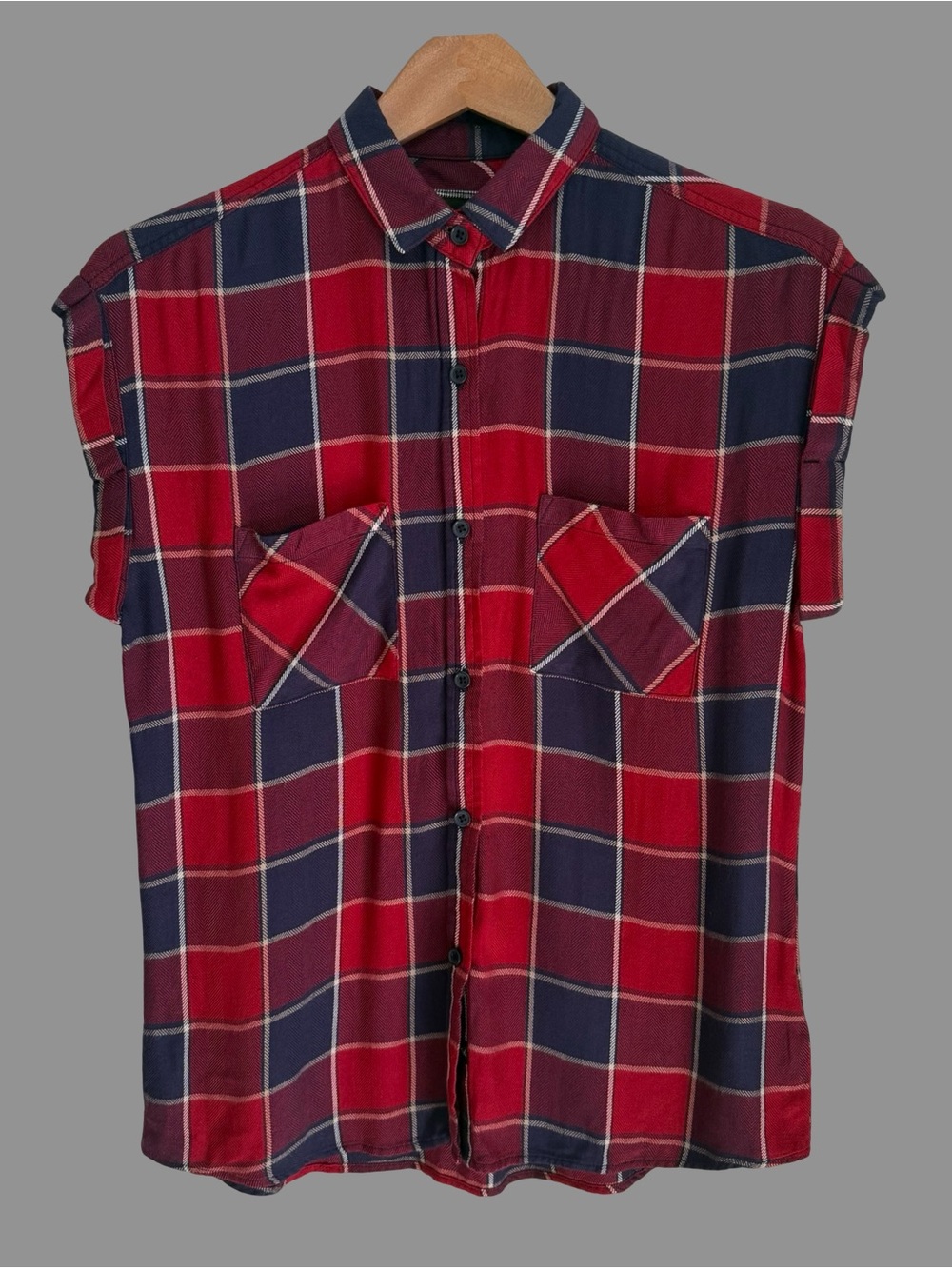 Rails Red/Blue Sleeveless Button Up Collared Shirt XS